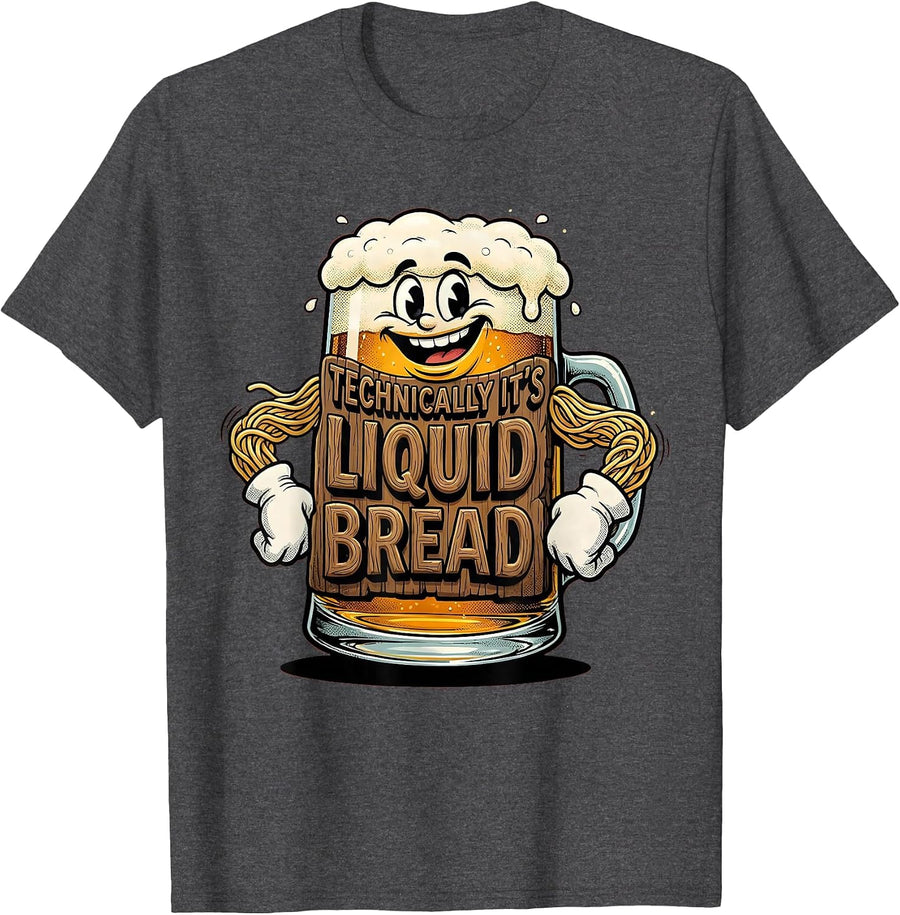 Men's Technically It's Liquid Bread Funny Drinking Design T-Shirt - Dark Heather Grey