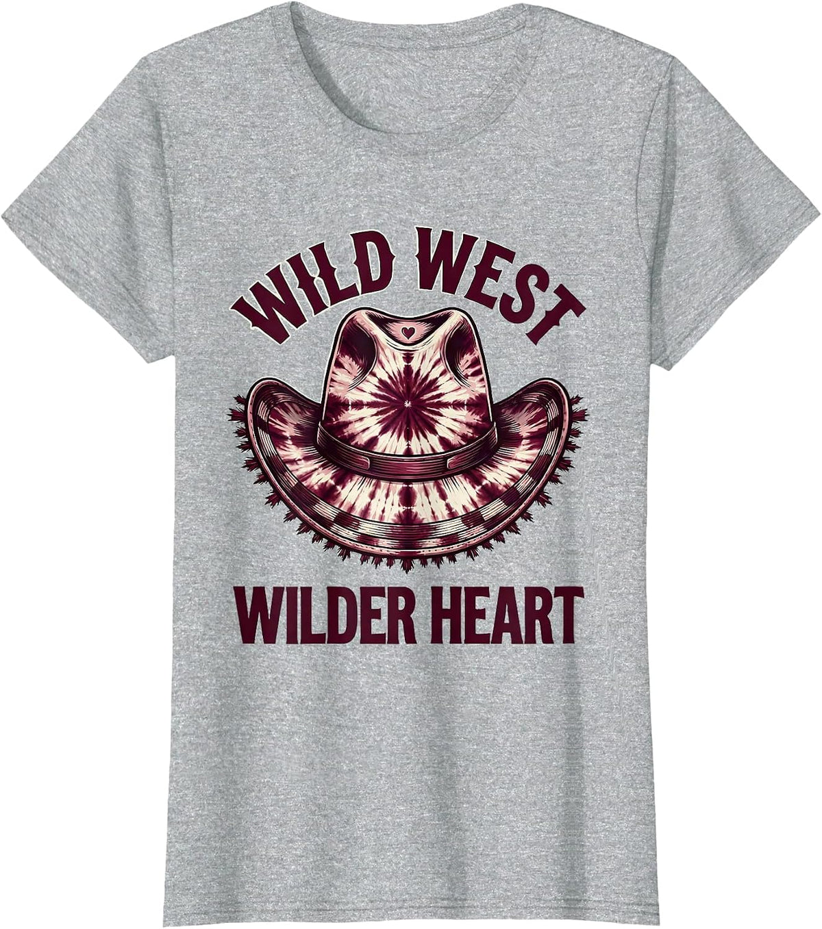 Wild West Wilder Heart Cowgirl Graphic Design T-Shirt - Heather Grey