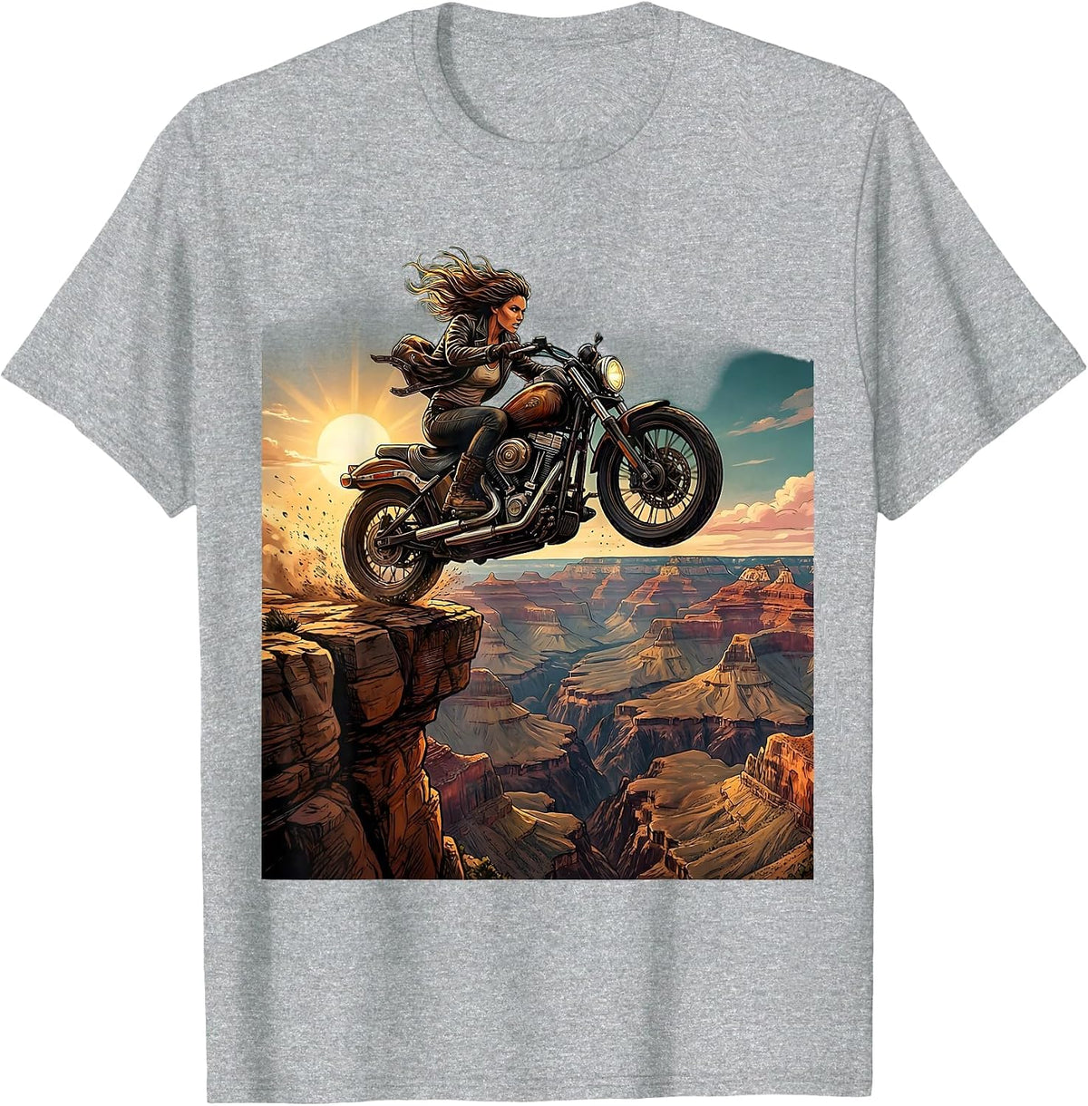 Men's Biker Canyon Leap Motorcycle Adventure Graphic T-Shirt - Heather Grey