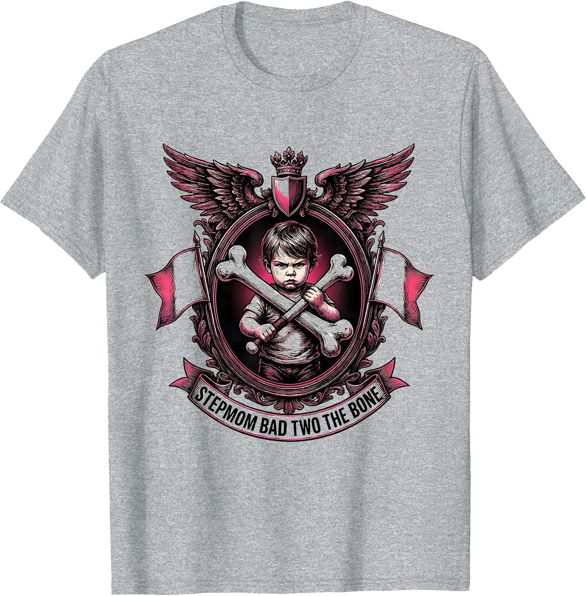 Men's Stepmom Bad Two The Bone Funny 2nd Birthday For Mom T-Shirt - Heather Grey