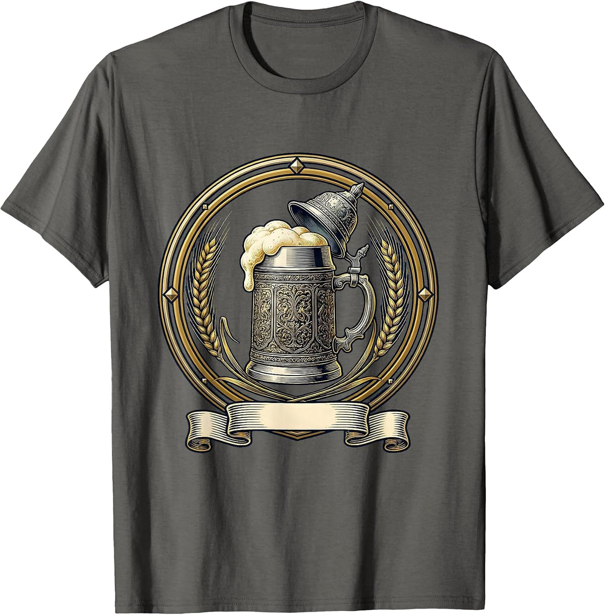 Men's Vintage German Beer Stein Overflowing Foam Art T-Shirt - Asphalt Grey