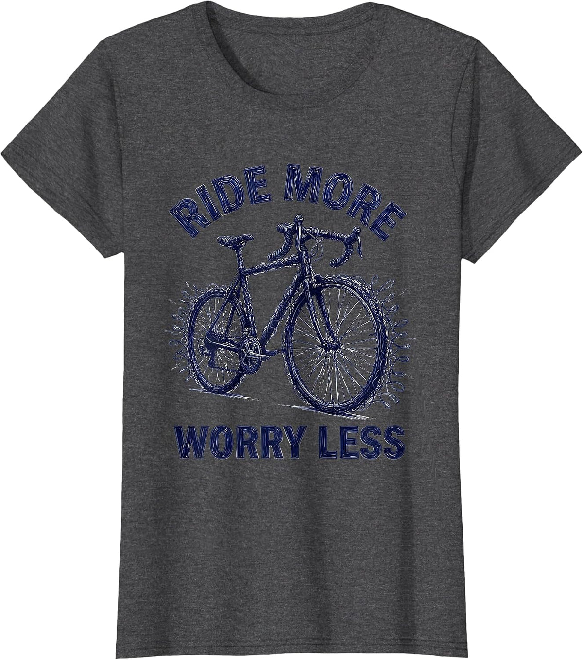 Women's Ride More Worry Less Cycling Design T-Shirt - Dark Heather Grey