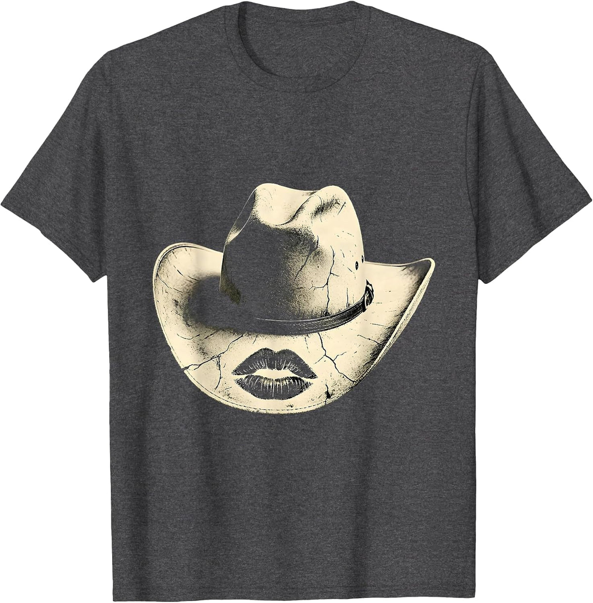 Men's Cowboy Hat Lipstick Kiss Western Graphic Tee T-Shirt - Dark Heather Grey