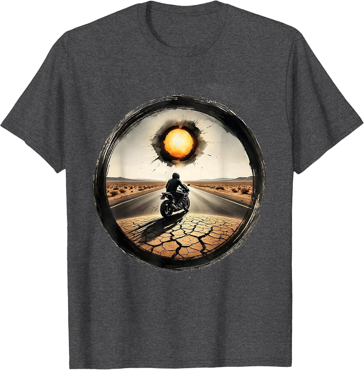 Men's Lone Rider Desert Highway Motorcycle graphic T-Shirt - Dark Heather Grey