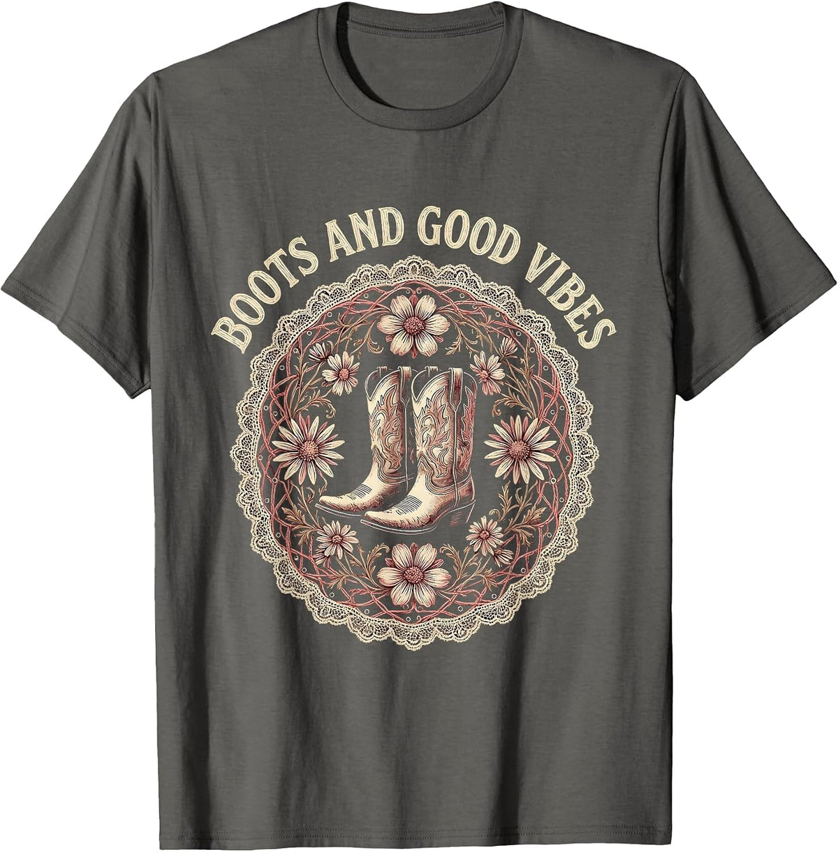 Boots and Good Vibes Country Music Design T-Shirt - Asphalt Grey