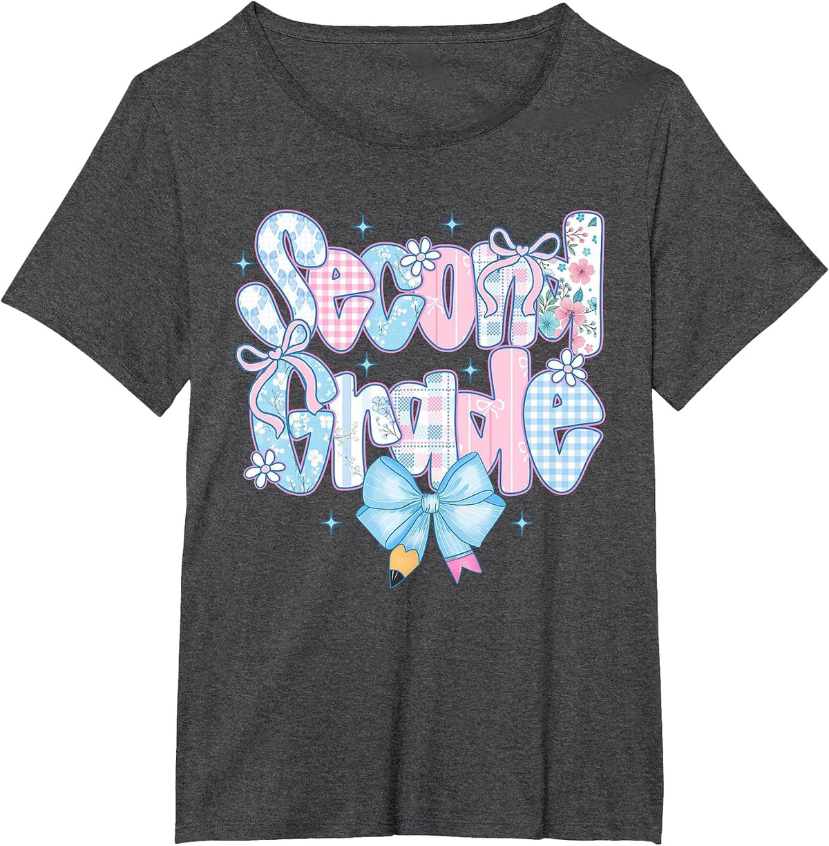 Preppy Second Grade First Day Back to School 2nd Grade Bow T-Shirt - Dark Heather Grey