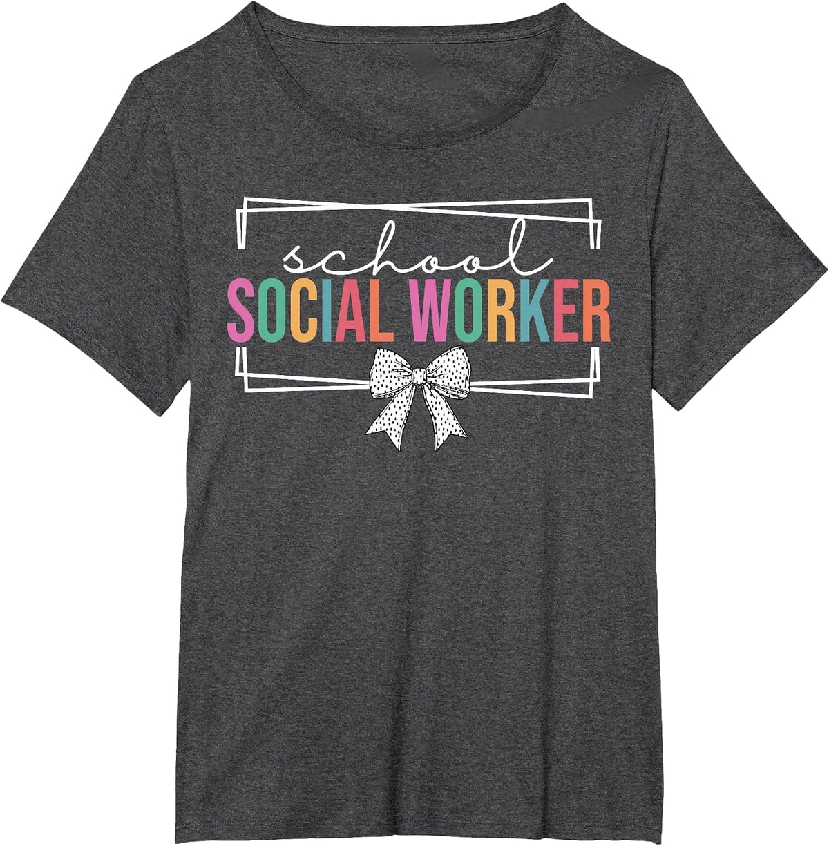 Retro School Social Worker Coquette Bow Social Work Month T-Shirt - Dark Heather Grey