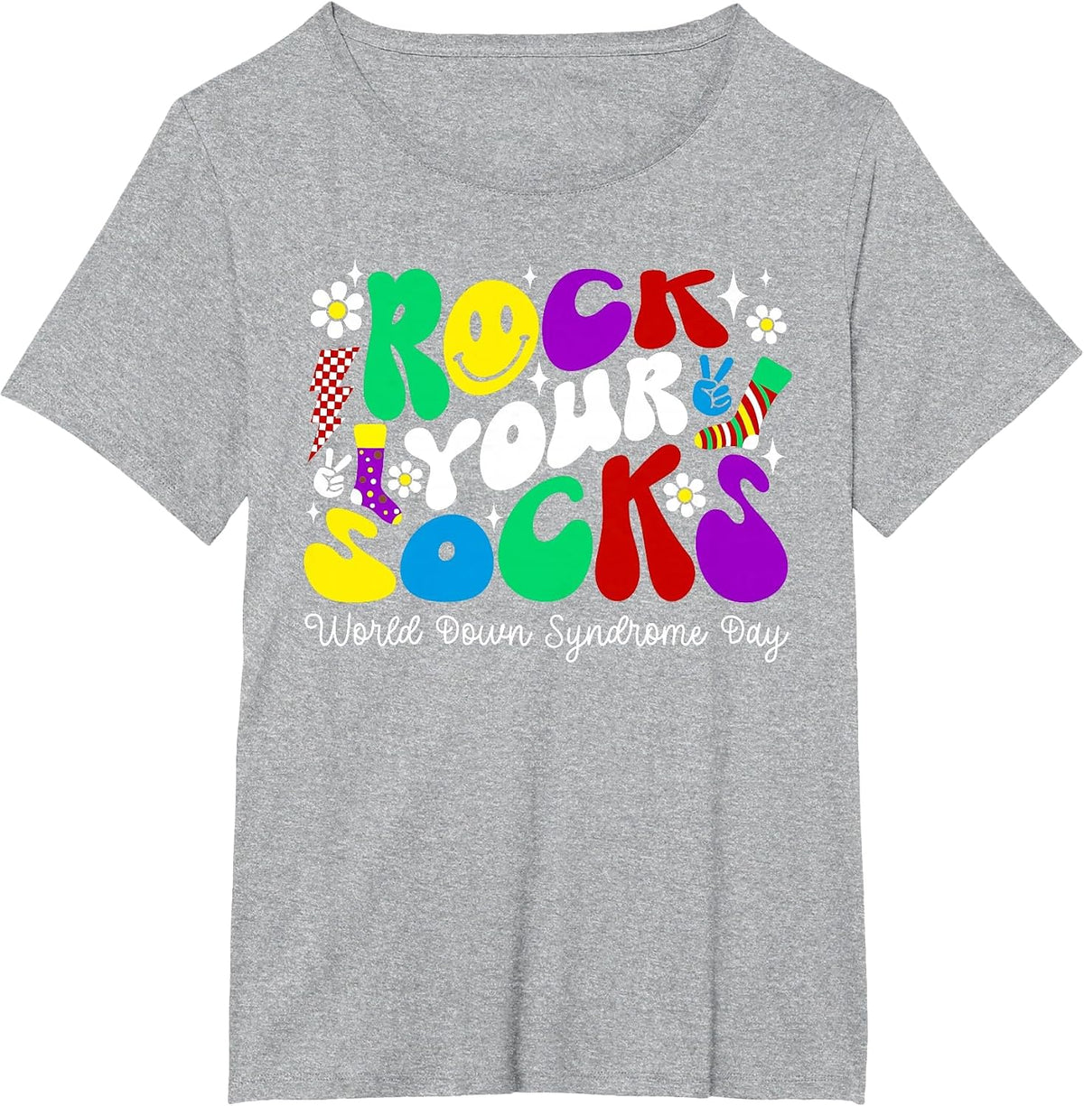 Rock Your Socks Down Syndrome Awareness Day Groovy WDSD T-Shirt - Heather Grey
