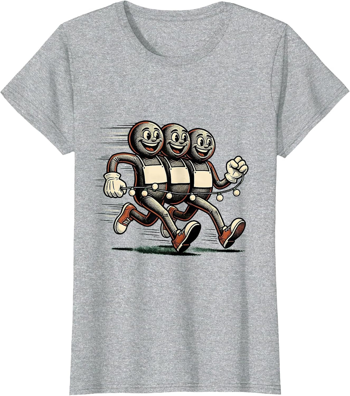 Retro Cartoon Holiday Runners 5K Fun Run Squad T-Shirt - Heather Grey
