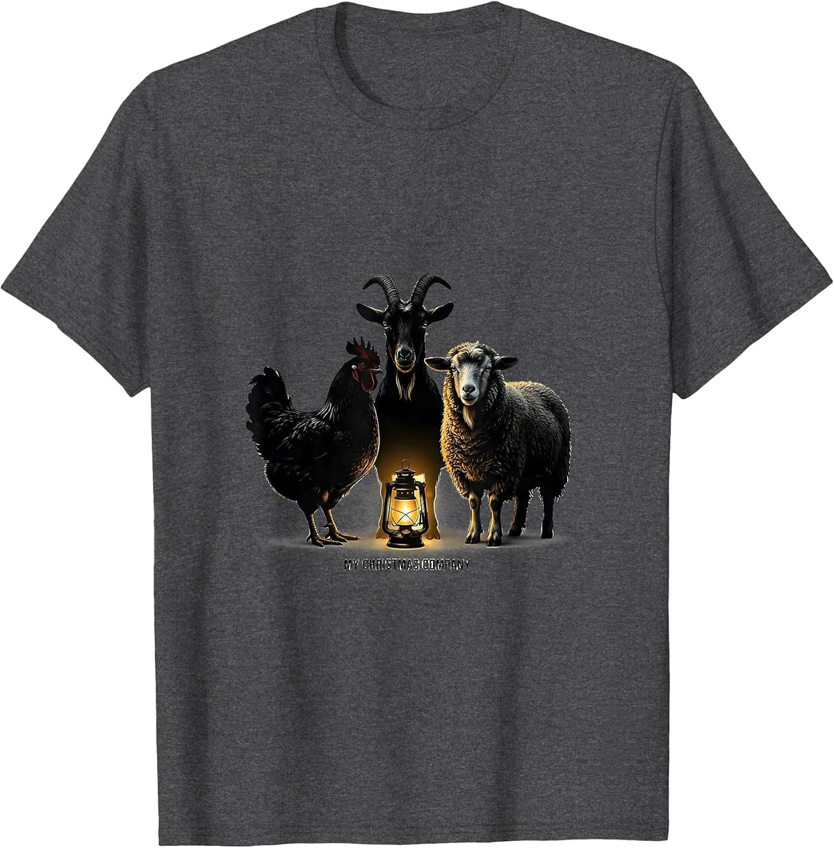Men's My Christmas Company Funny Farm Animal Holiday Humor T-Shirt - Dark Heather Grey