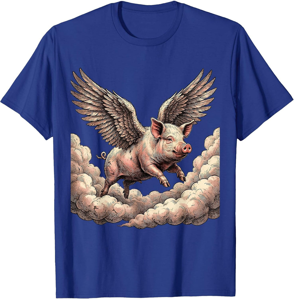 Winged Pig Flying Through the Clouds T-Shirt - Royal Blue