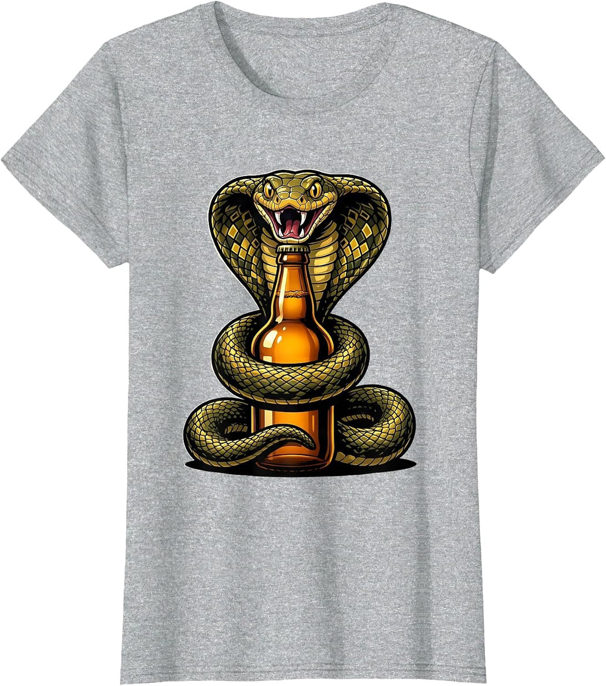 Women's King Cobra Coiled Around Beer Bottle Graphic T-Shirt - Heather Grey