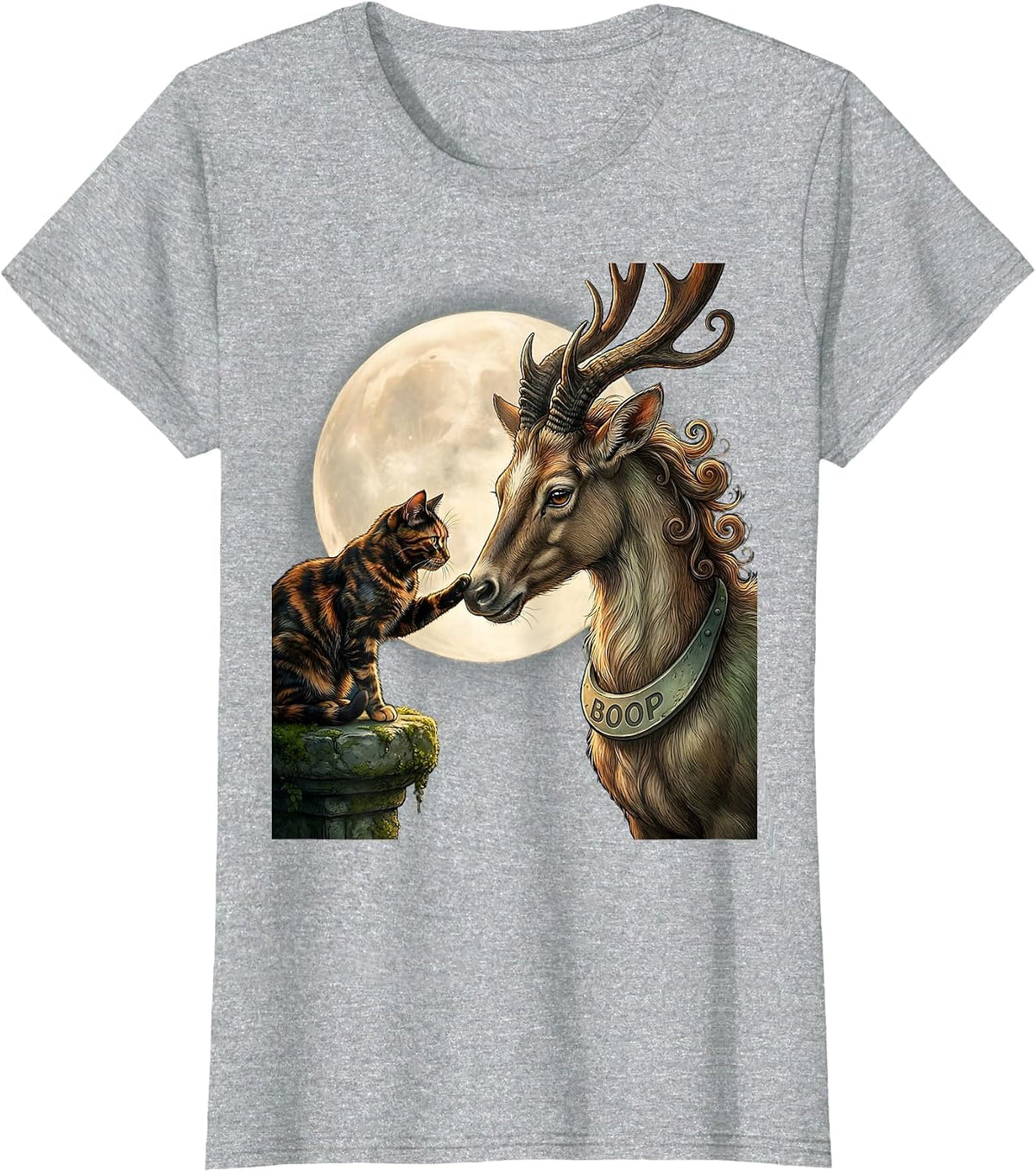 BOOP Tortoiseshell Cat Dragon Fantasy Moon Art T-Shirt - Heather Grey