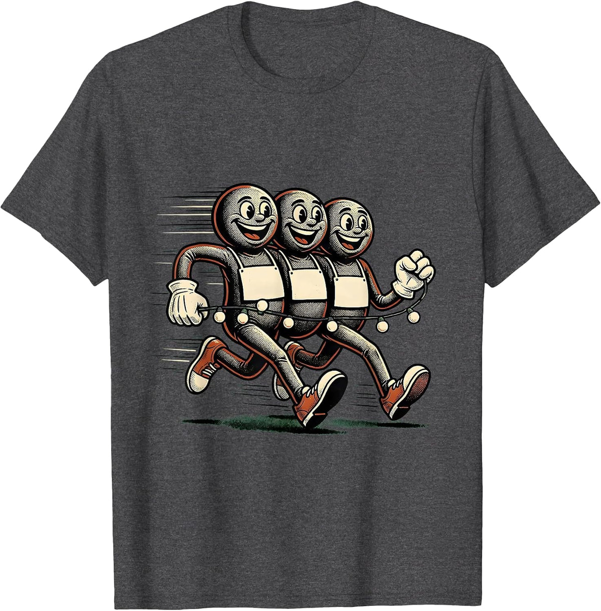 Retro Cartoon Holiday Runners 5K Fun Run Squad T-Shirt - Dark Heather Grey