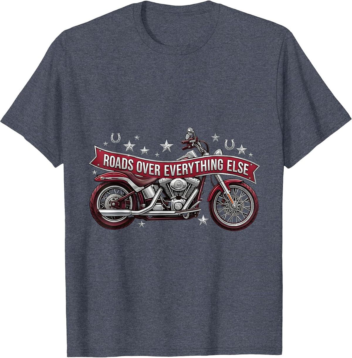 Roads Over Everything Motorcycle Rider Design T-Shirt - Heather Blue