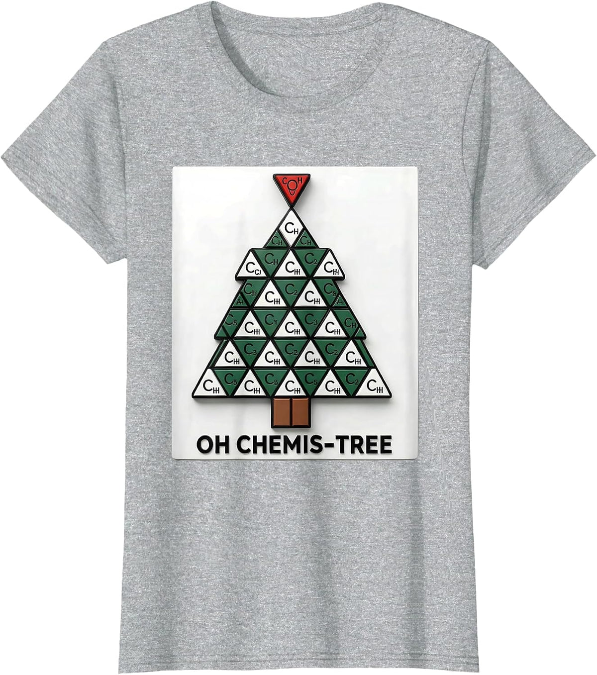 Women's Oh Chemis-Tree Geometric Science Humor Chemistry Teacher T-Shirt - Heather Grey