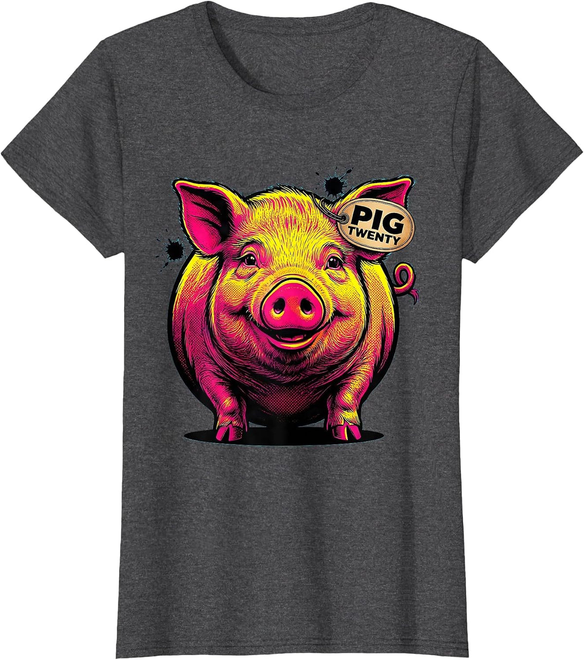 Women's Pig Twenty Pop Art Funny Pig Lover Novelty Humor T-Shirt - Dark Heather Grey