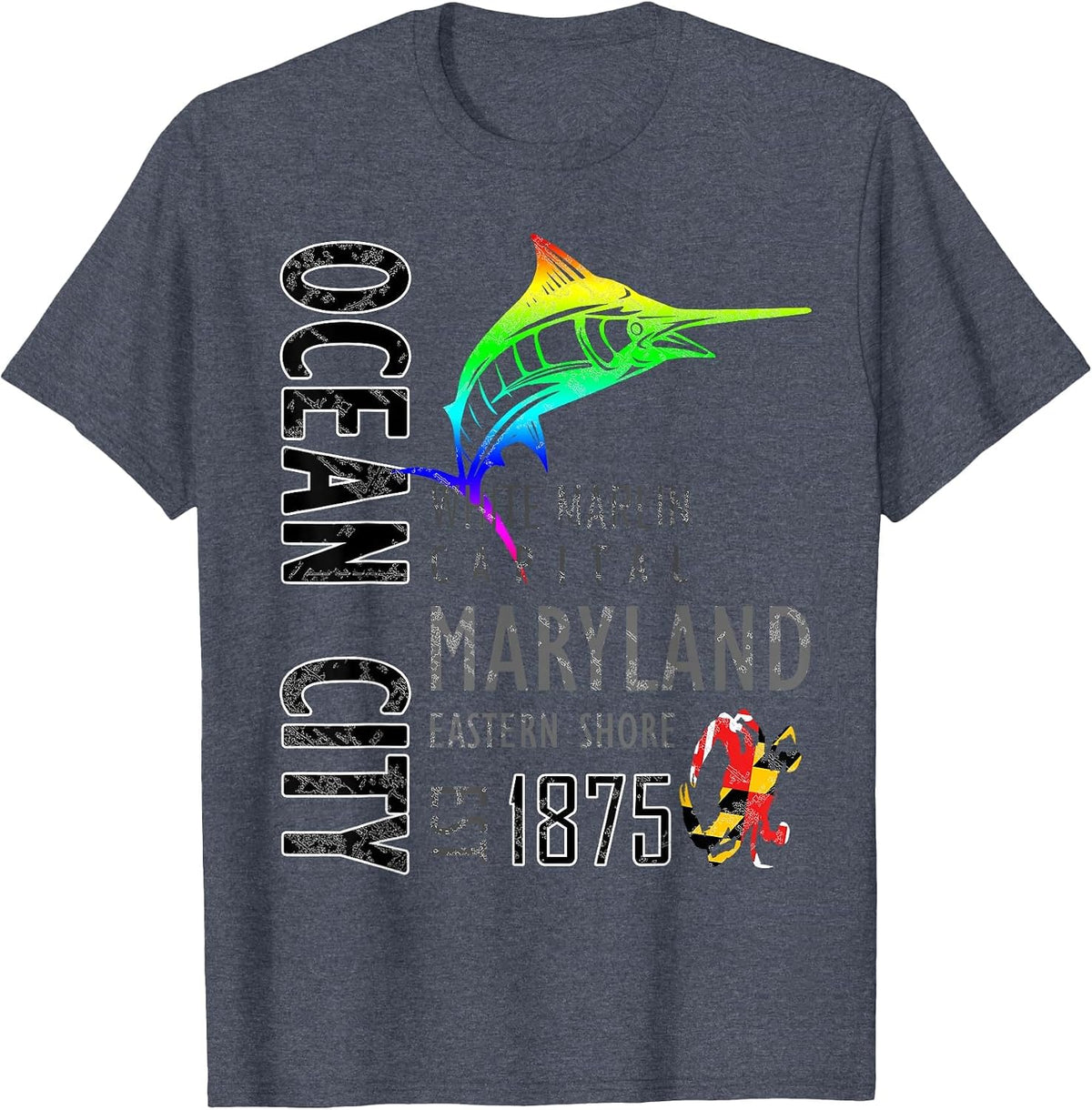 Ocean City Maryland White Marlin Capital T-Shirt - Heather Blue