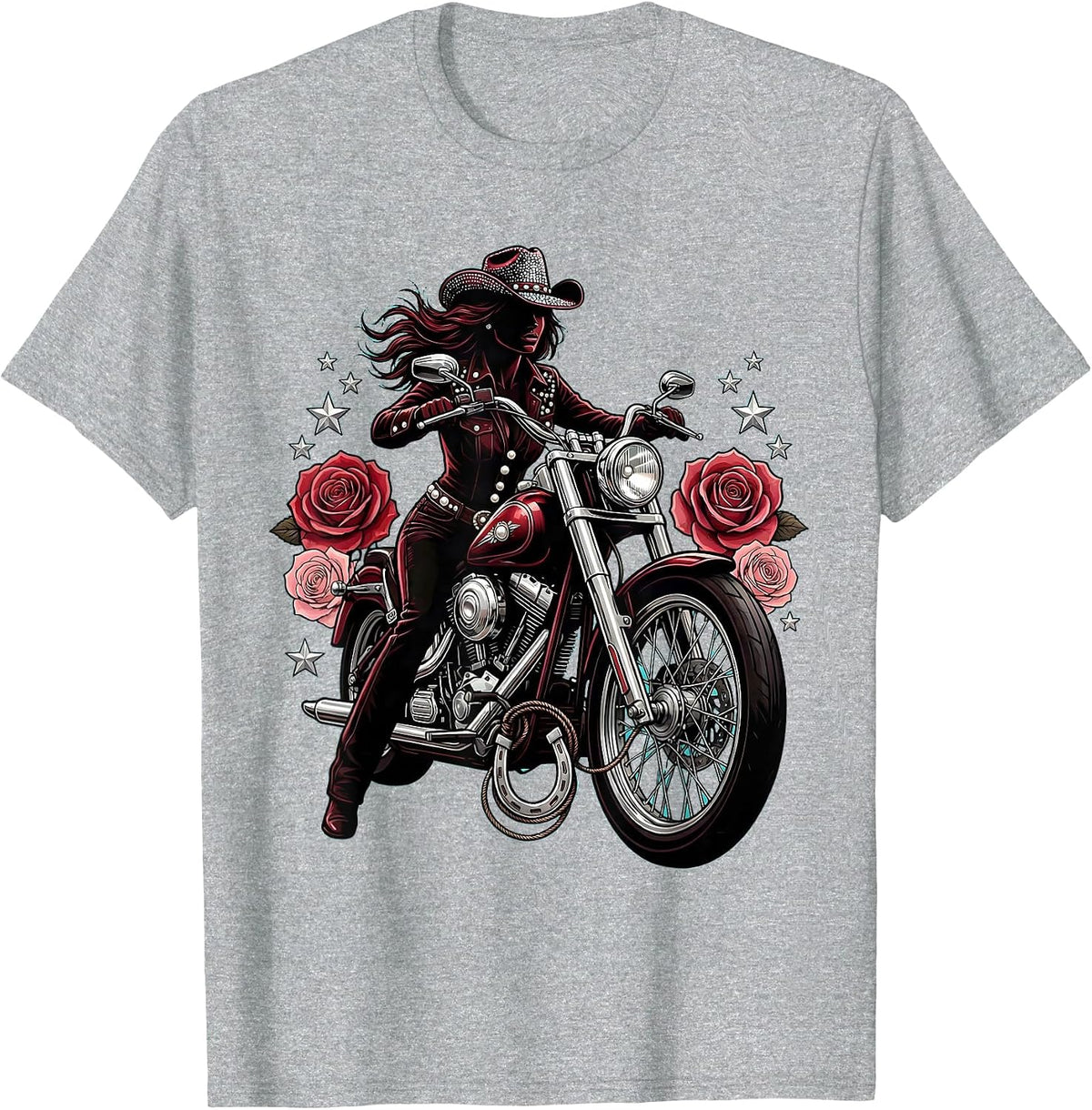 Men's Vintage Pin-Up Motorcycle Rock and Roll Graphic T-Shirt - Heather Grey
