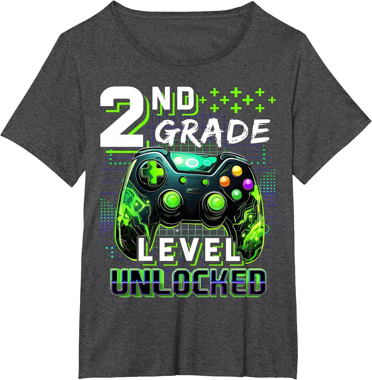 Back to School 2nd Grade Boys Gamer First Day School Level T-Shirt - Dark Heather Grey