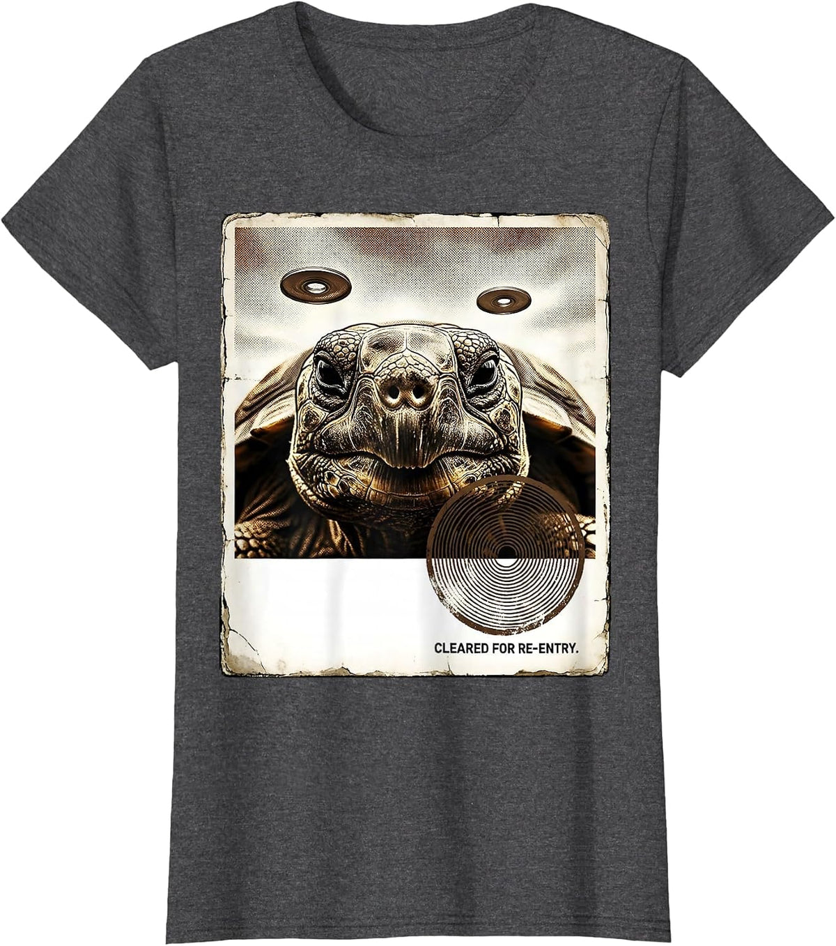 Women's Cleared For Re-Entry Funny Pet UFO Selfie Vintage Graphic T-Shirt - Dark Heather Grey