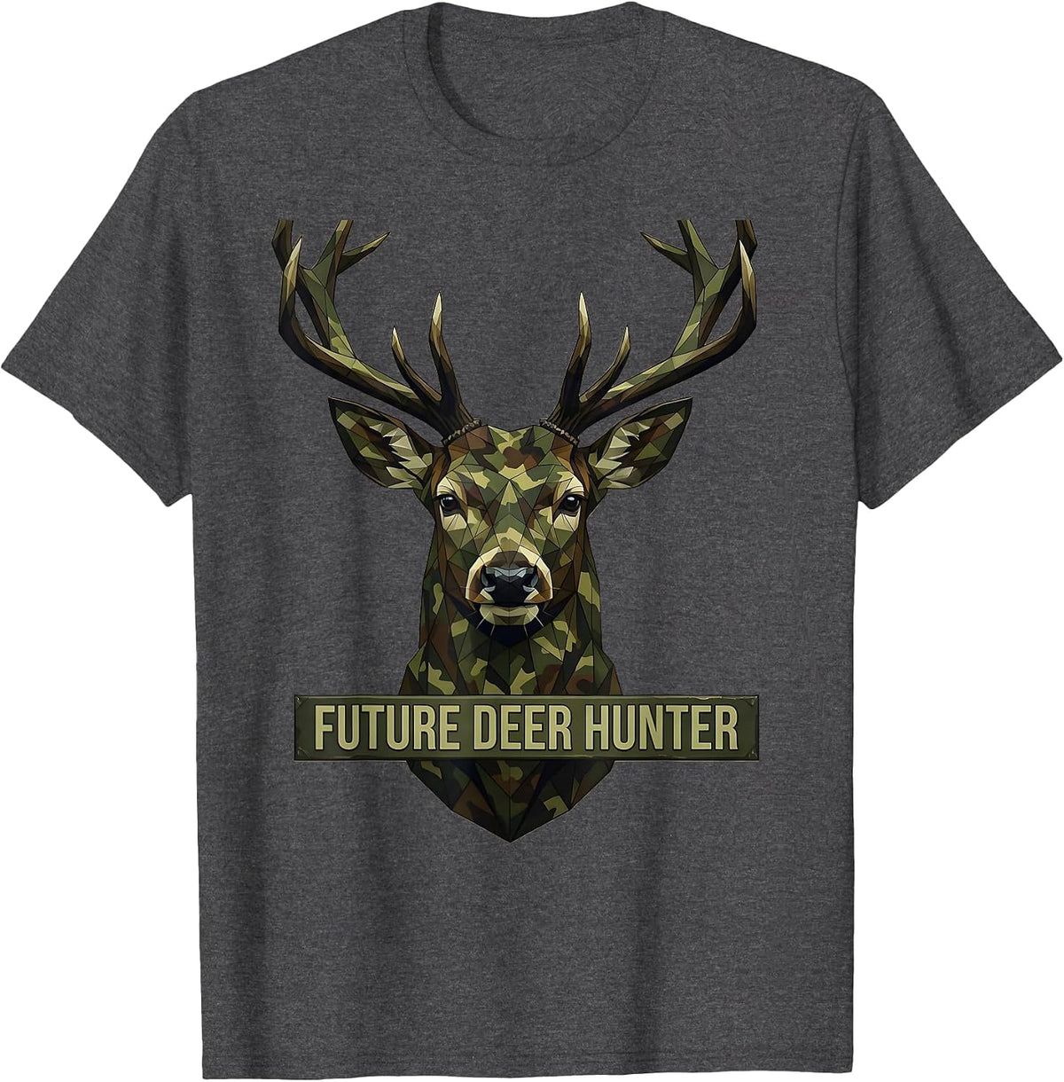 Future Deer Hunter Boys Camo Hunting Design T-Shirt - Dark Heather Grey