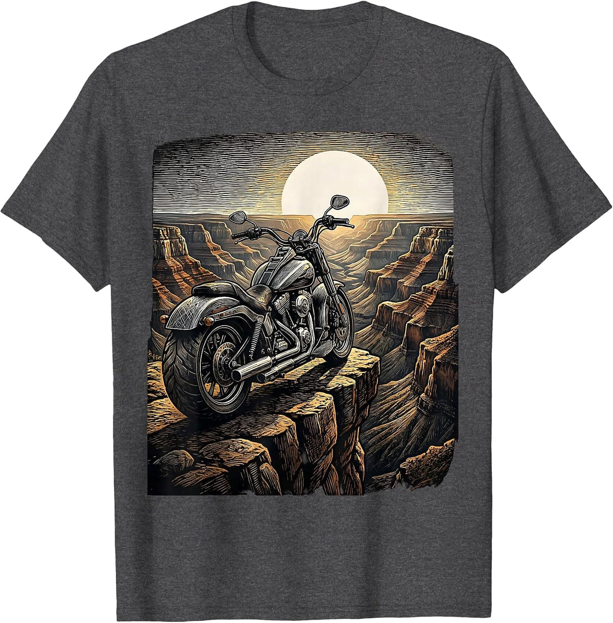 Men's Route 66 Chrome Motorcycle Cliff Overlook T-Shirt - Dark Heather Grey