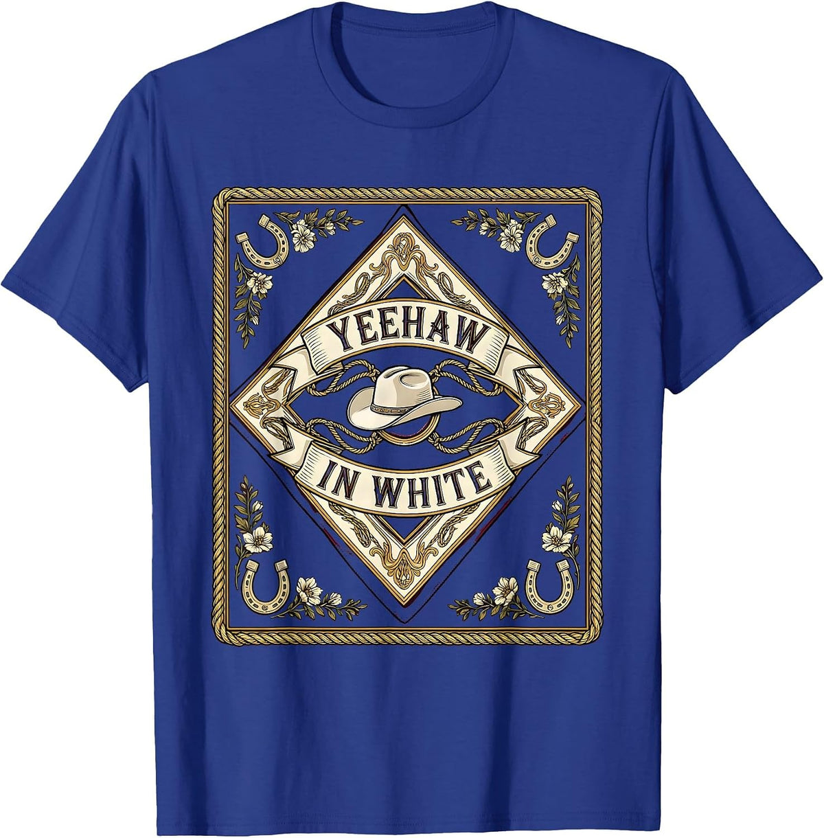 Yeehaw White Cowgirl Western Design T-Shirt - Royal Blue