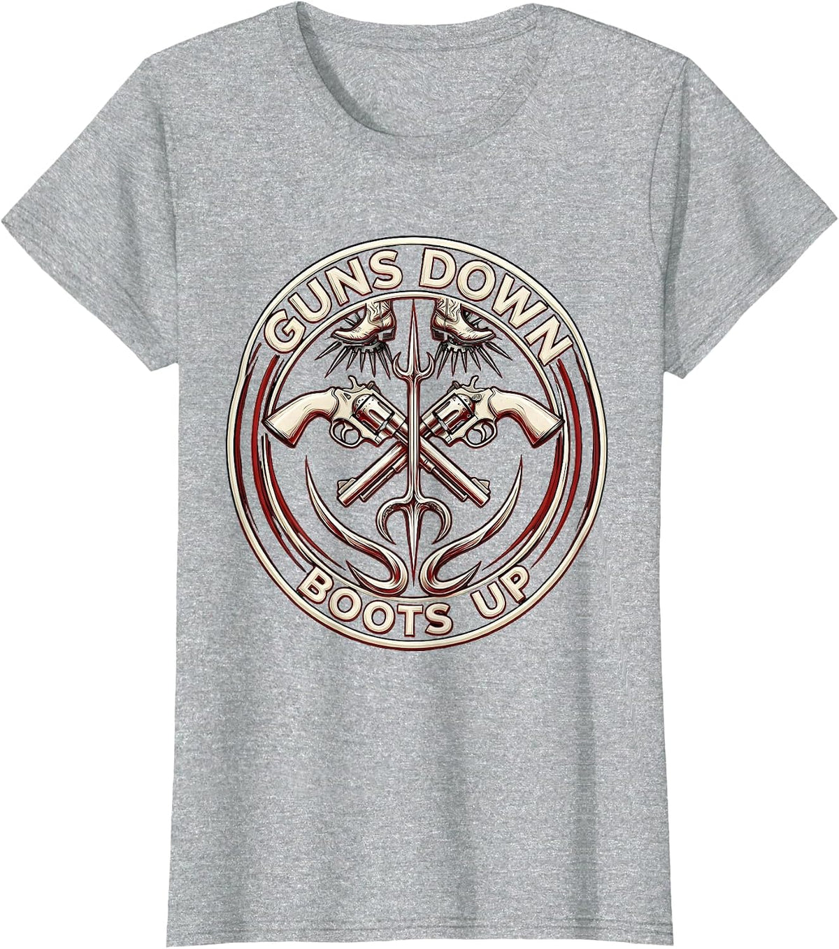 Guns Down Boots Up Western Cowboy Design T-Shirt - Heather Grey