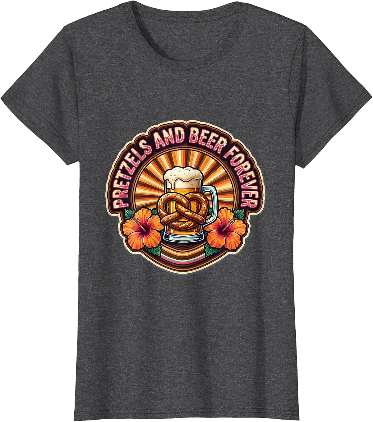 Women's Pretzels and Beer Forever Oktoberfest Design T-Shirt - Dark Heather Grey