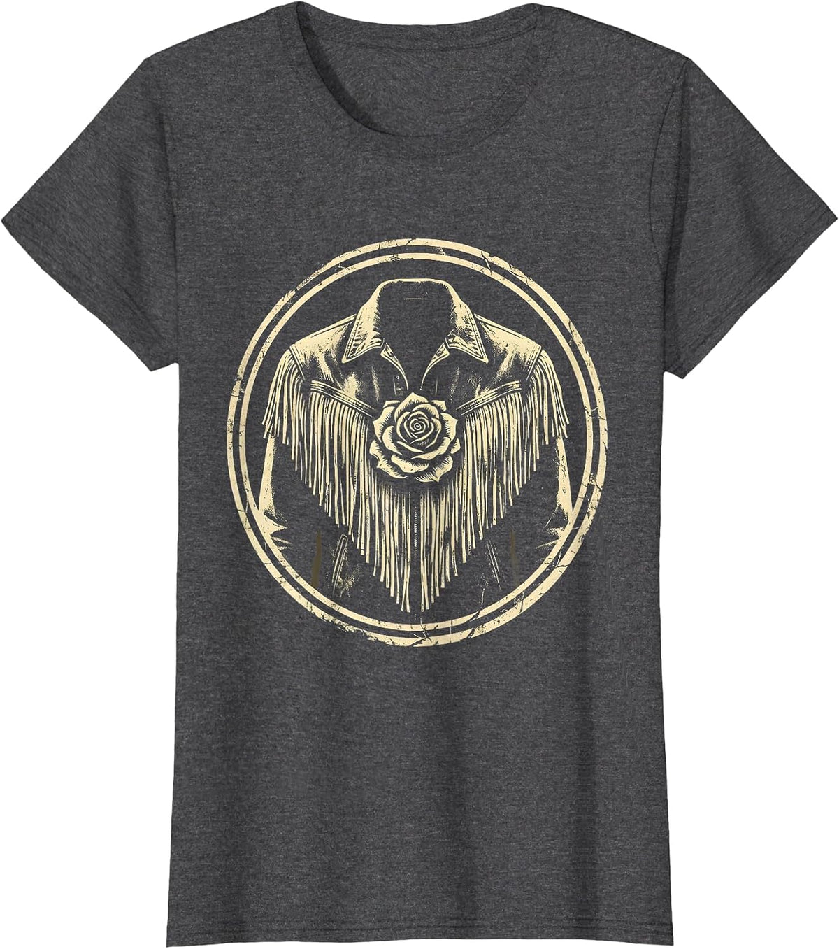 Women's Cowgirl Fringe Jacket Desert Rose Graphic T-Shirt - Dark Heather Grey