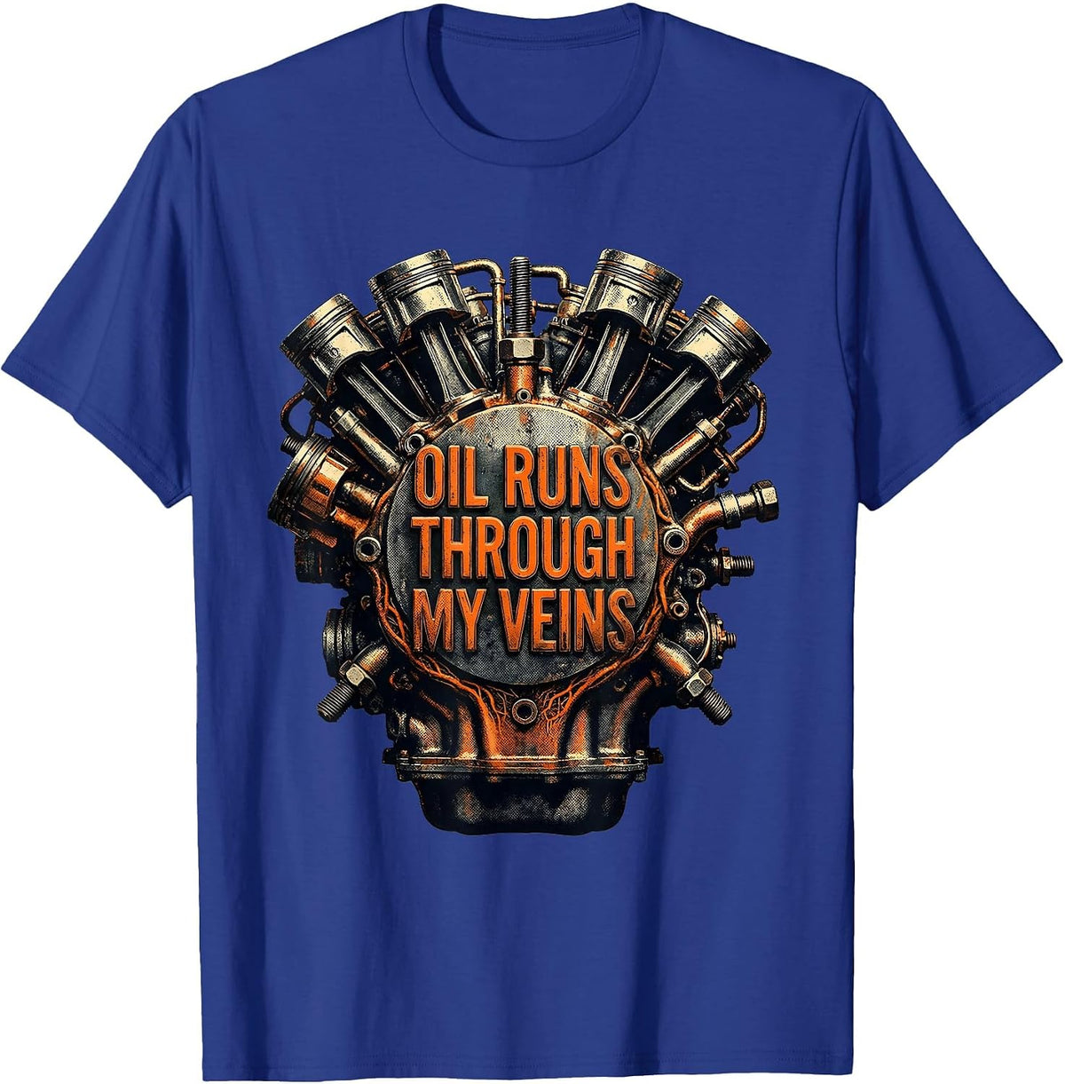 Men's Oil Runs Through My Veins Petroleum Design T-Shirt - Royal Blue