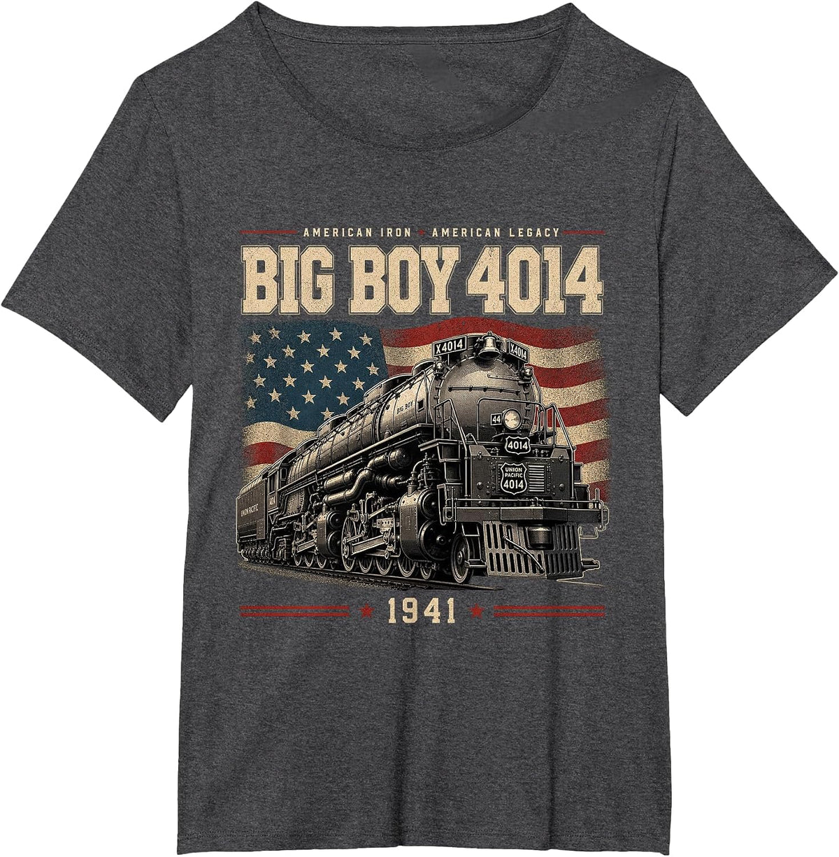 Big Boy 4014 Steam Train Vintage Locomotive Engine T-Shirt - Dark Heather Grey