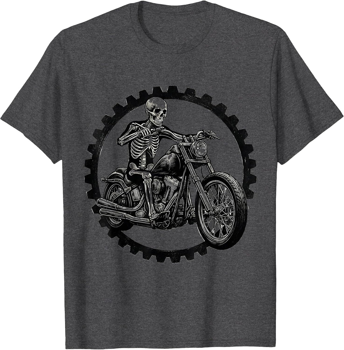 Men's Skeleton Riding a Chopper Motorcycle Graphic T-Shirt - Dark Heather Grey