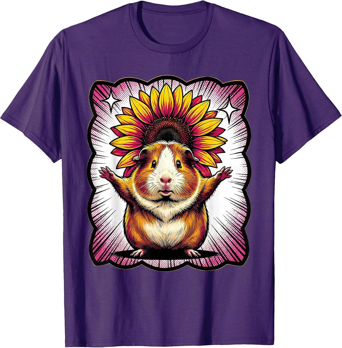 Men's Plump Guinea Pig Sunflower Pop Art Animal Lover Novelty T-Shirt - Purple