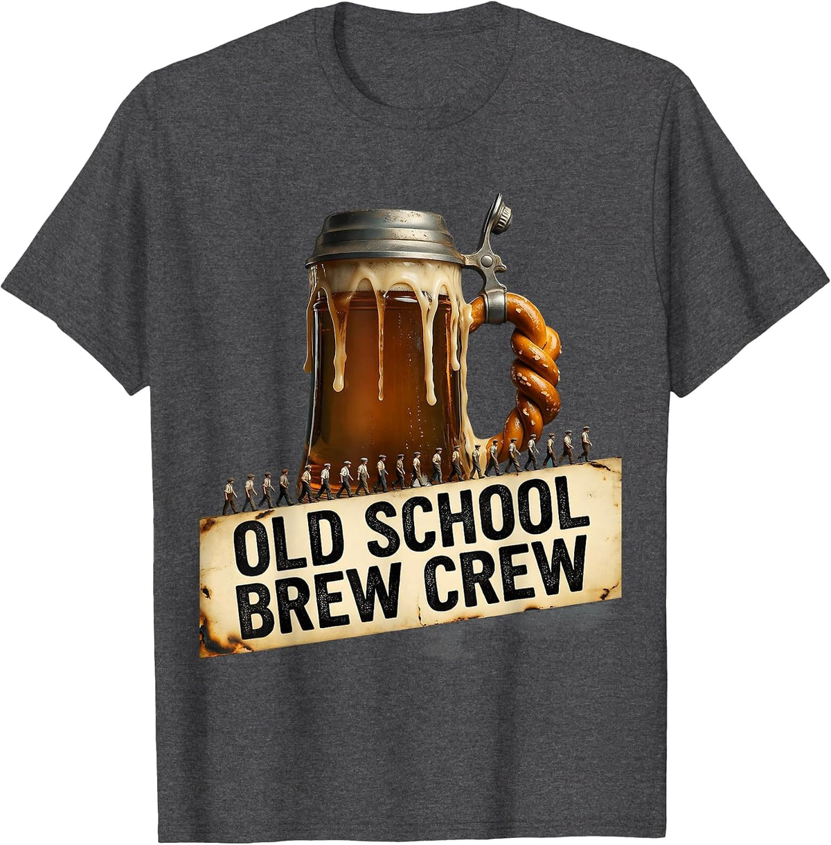 Old School Brew Crew Vintage Beer Design T-Shirt - Dark Heather Grey