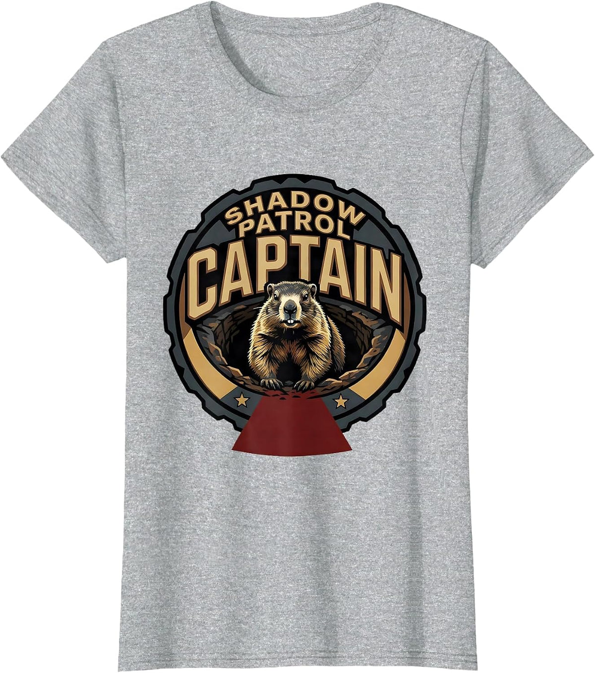 Shadow Patrol Captain Funny Groundhog Day Vintage Badge T-Shirt - Heather Grey