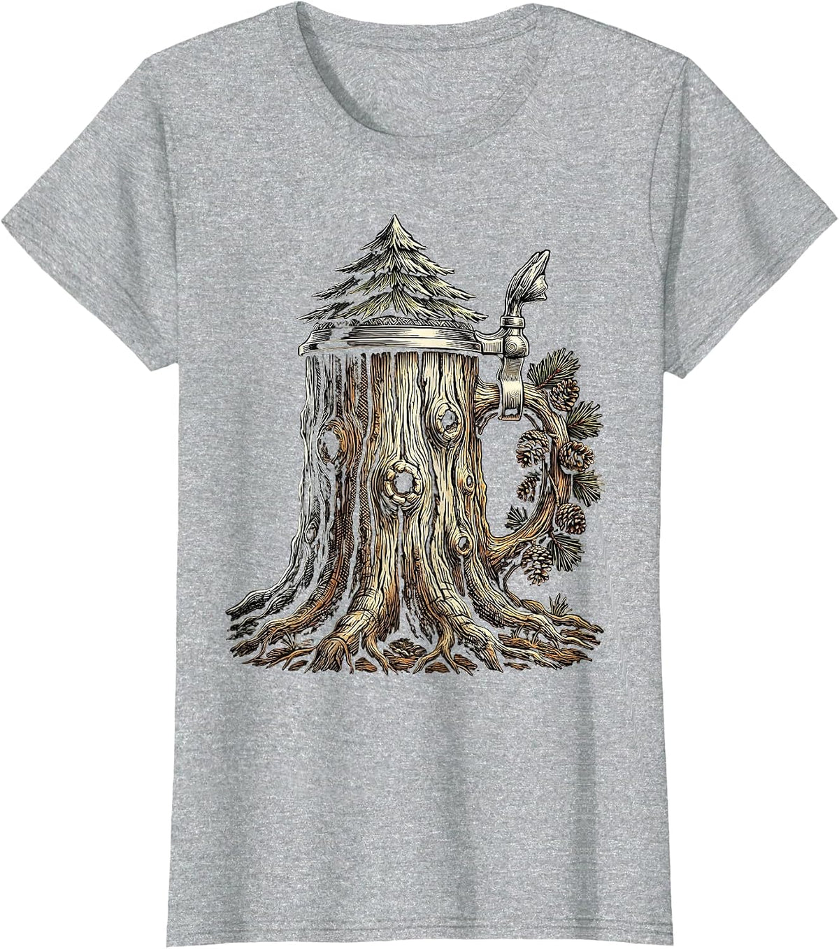 Women's Pine Tree Stein Oktoberfest Graphic T-Shirt - Heather Grey
