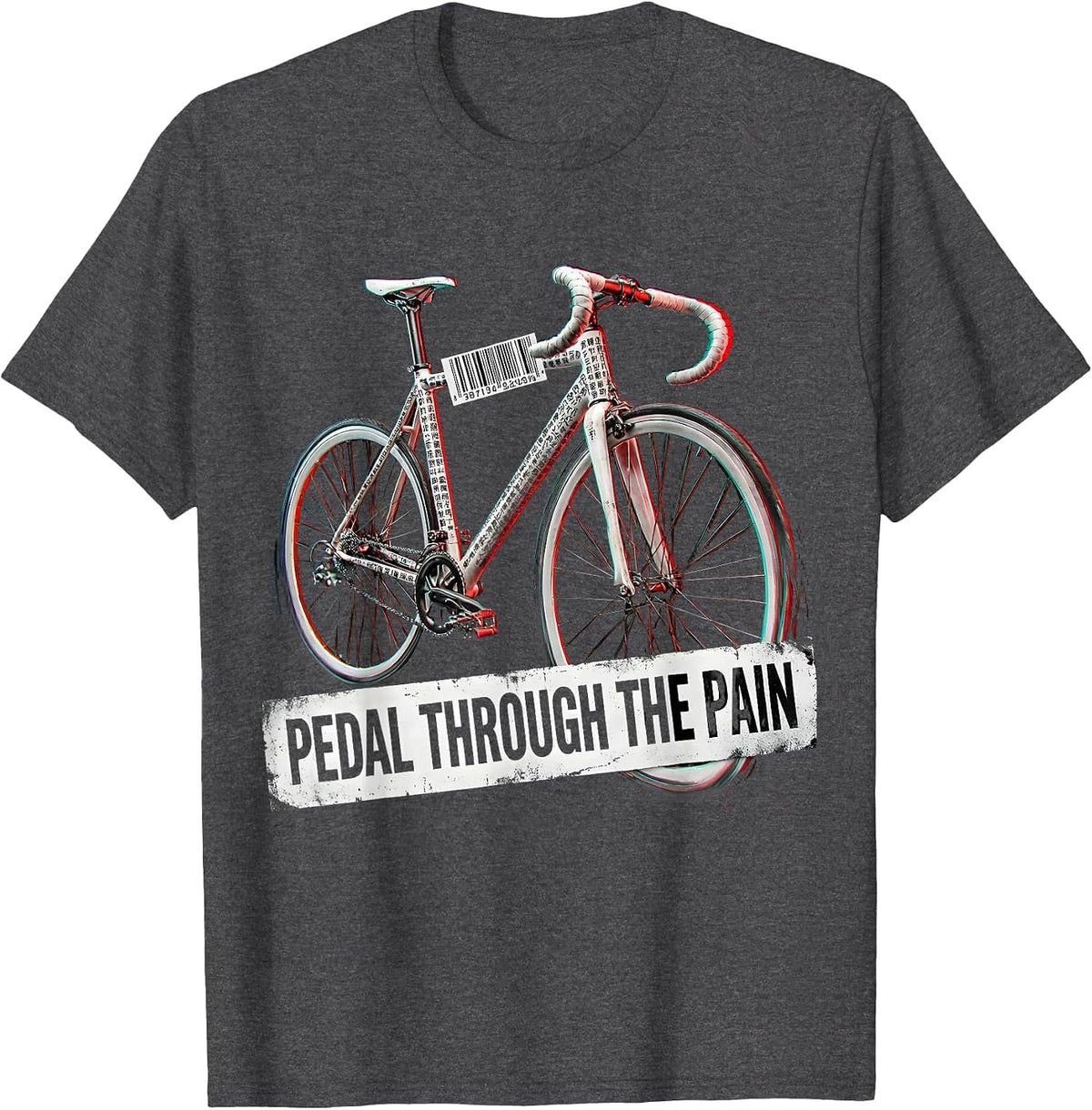 Pedal Through the Pain Cycling Design T-Shirt - Dark Heather Grey