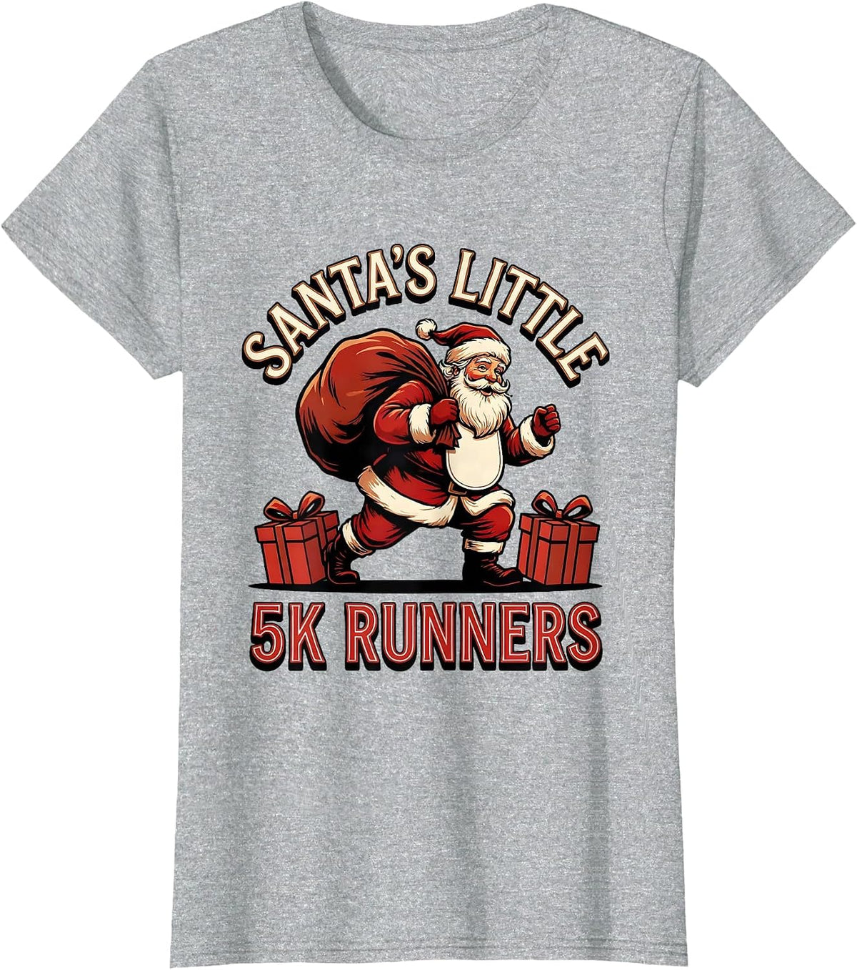 Santa's Little 5K Runners Funny Christmas Run Team Squad T-Shirt - Heather Grey