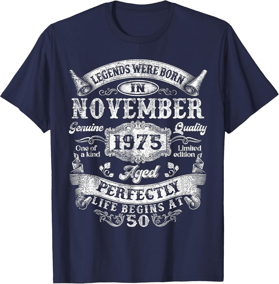 Legend Since November 1975 Vintage Retro 50th Birthday Men T-Shirt - Navy Blue