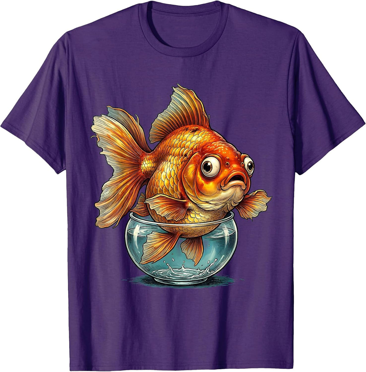 Men's Giant Goldfish Small Fishbowl Big Little Design T-Shirt - Purple