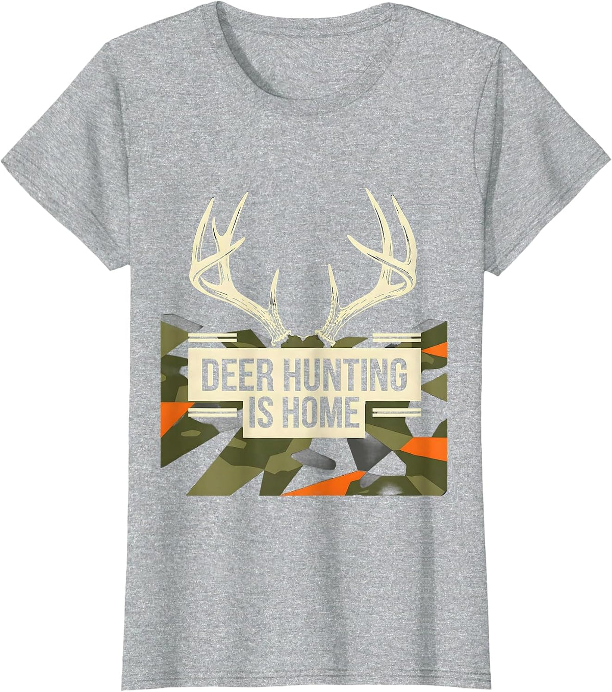 Deer Hunting Is Home Stencil Graphic Camo Dad Humor T-Shirt - Heather Grey