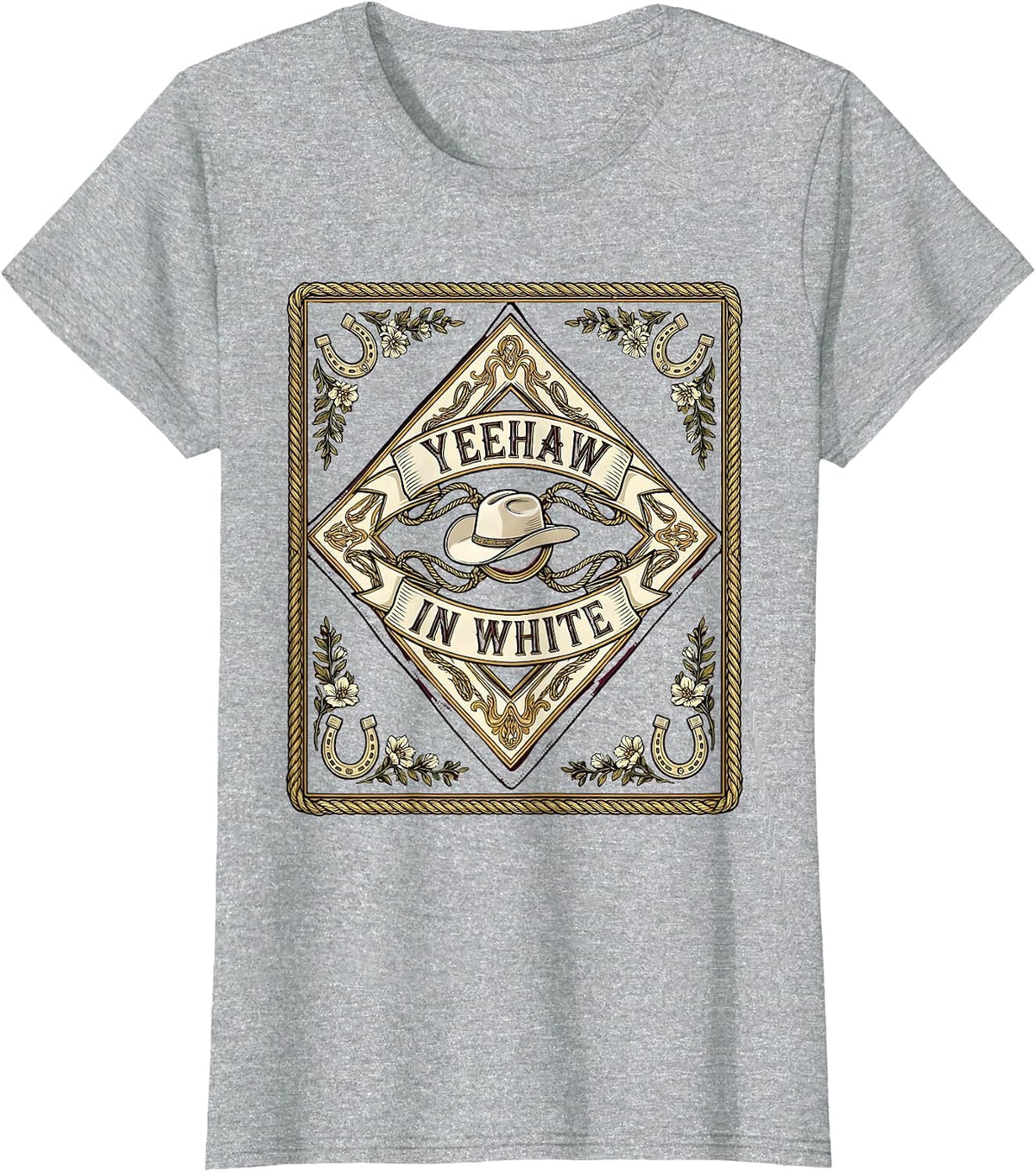 Yeehaw White Cowgirl Western Design T-Shirt - Heather Grey