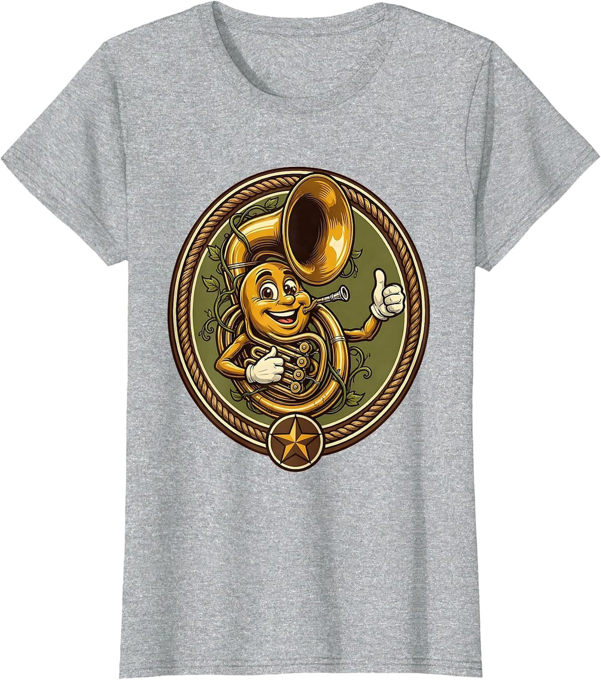 Oktoberfest Tuba Wrapped in Hop Vines Design T-Shirt - Heather Grey