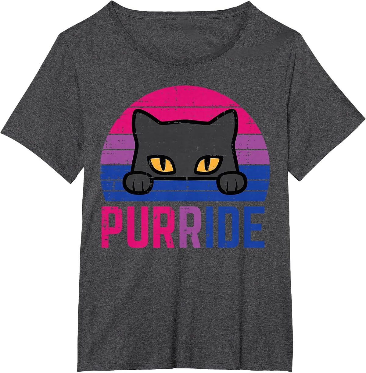 Bisexual Cat Purride Retro Bi Pride Flag LGBTQ T-Shirt Tee Women Girls - Dark Heather Grey