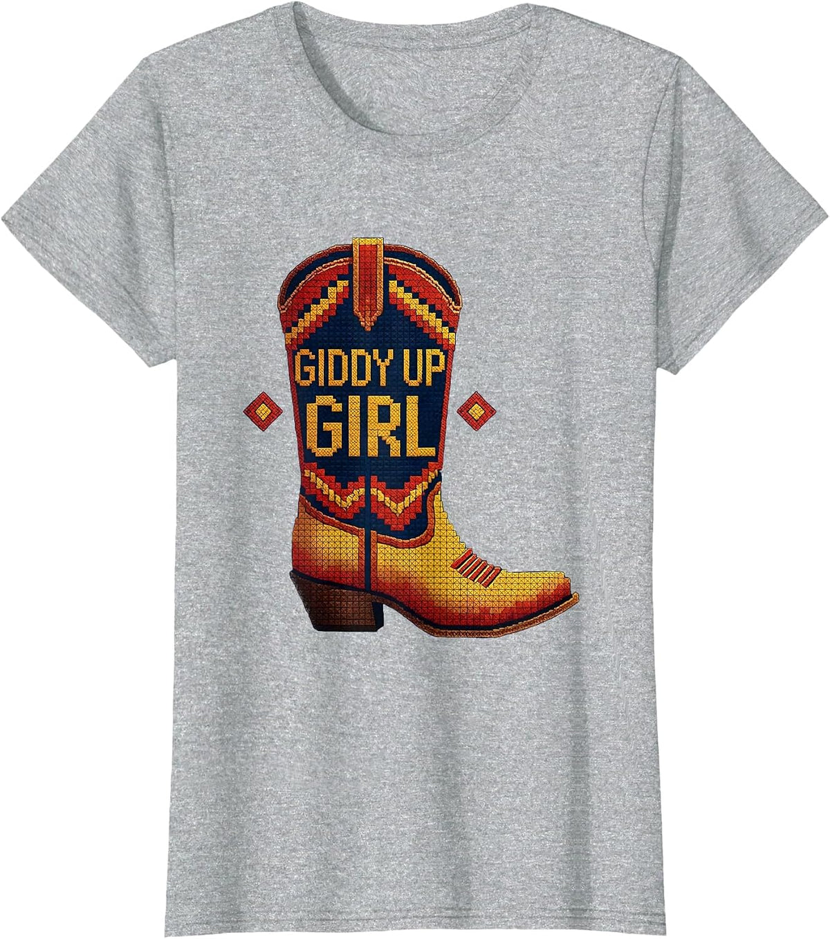 Giddy Up Girl Cowgirl Western Design T-Shirt - Heather Grey