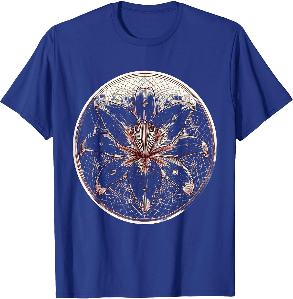 Mimi Stargazer Lily Geometric Line Art Design T-Shirt - Royal Blue