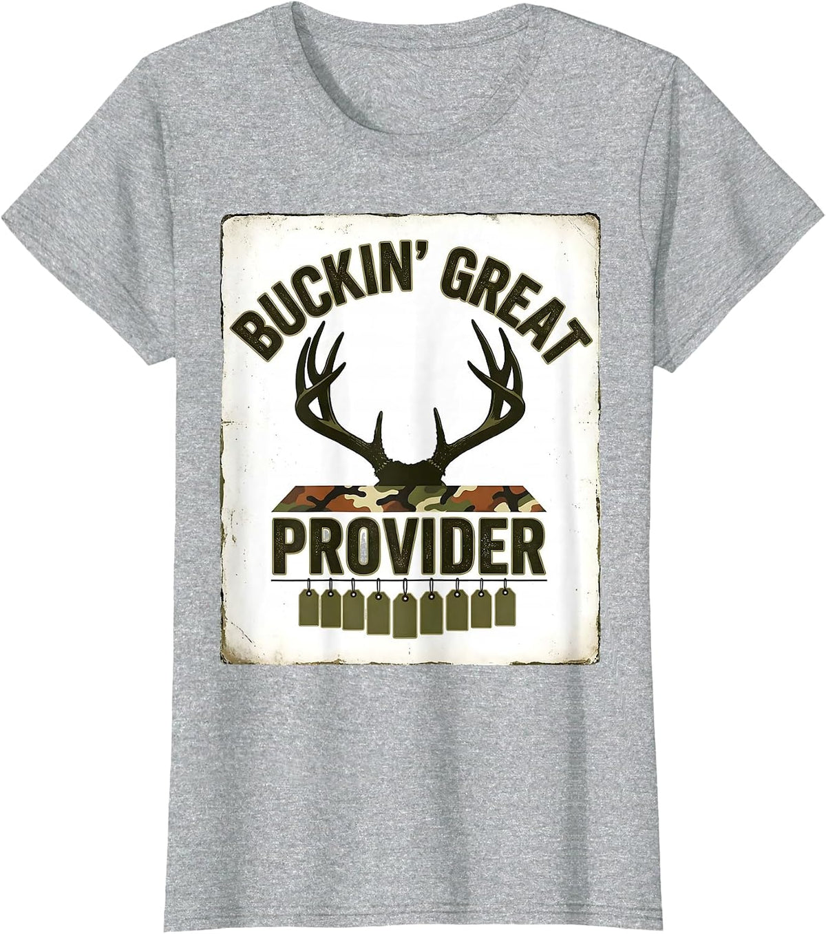 Women's Buckin' Great Provider Vintage Camo Dad Deer Hunting Humor T-Shirt - Heather Grey