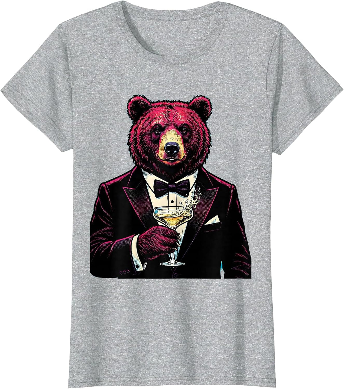 Fancy Bear in Tuxedo Champagne Toast Design T-Shirt - Heather Grey